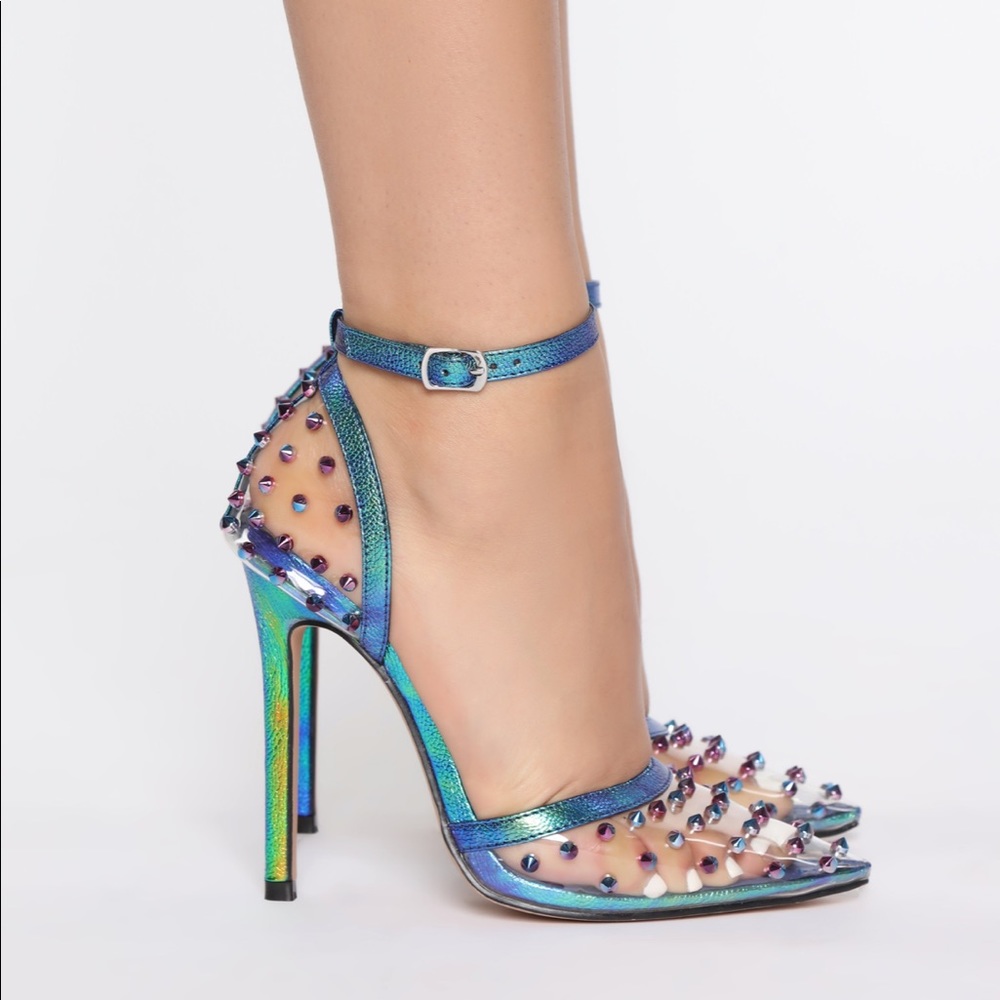 Fashion Nova Looking for a Stud Pumps- Gr/Bl/Pur